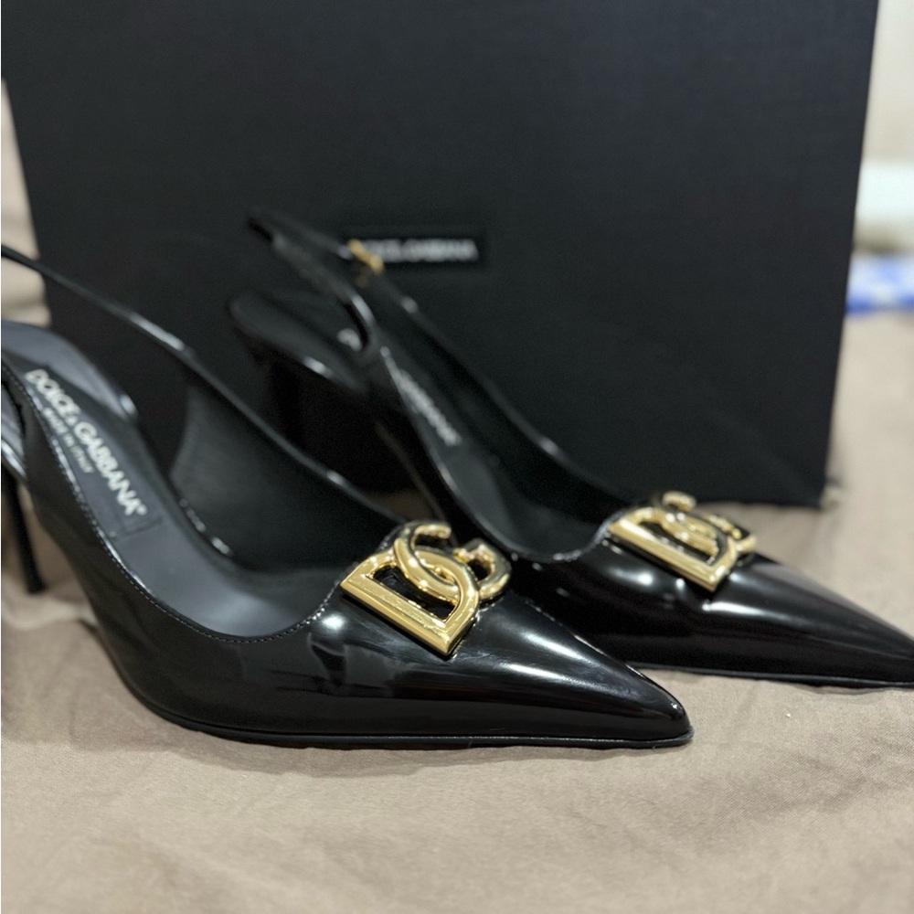 Dolce & Gabbana Black Heels with Gold Logo